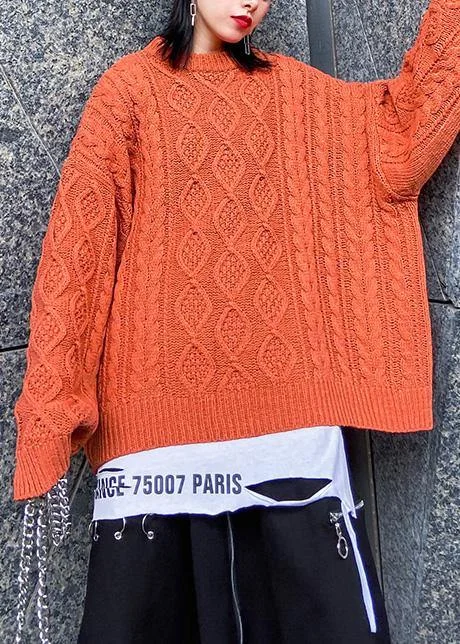 Aesthetic o neck orange knitwear casual winter knit blouse Lightweight Linen Blouse