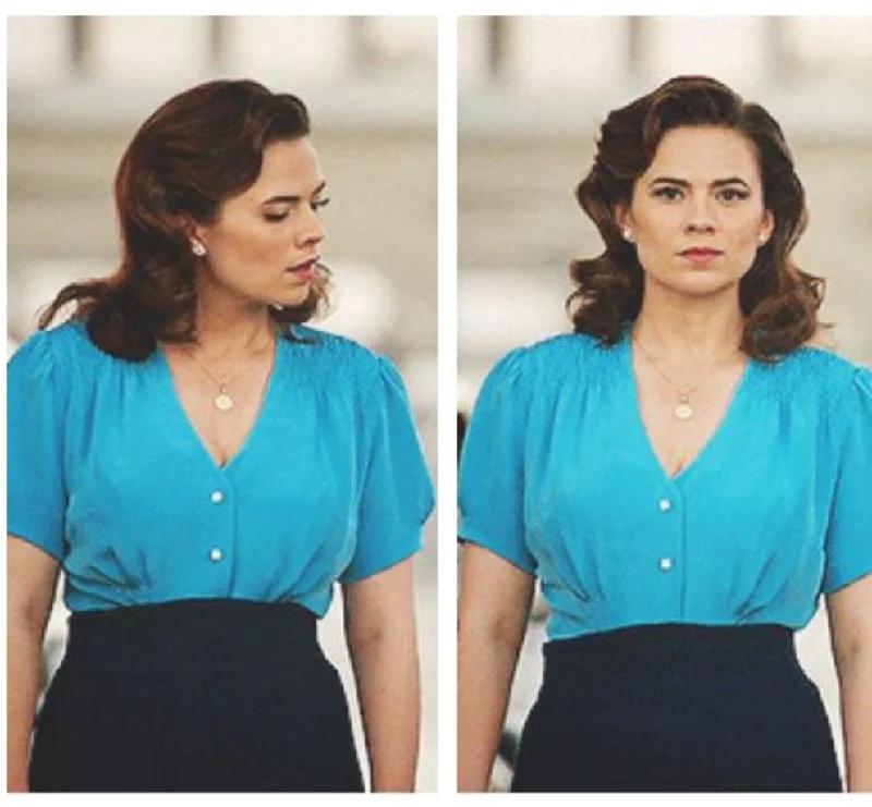 Agent carter blouse blue top - Peggy Carter inspired Wrap Front Blouse