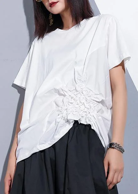 Bohemian o neck Cinched cotton clothes For Women design white blouses summer Soft Satin Blouse