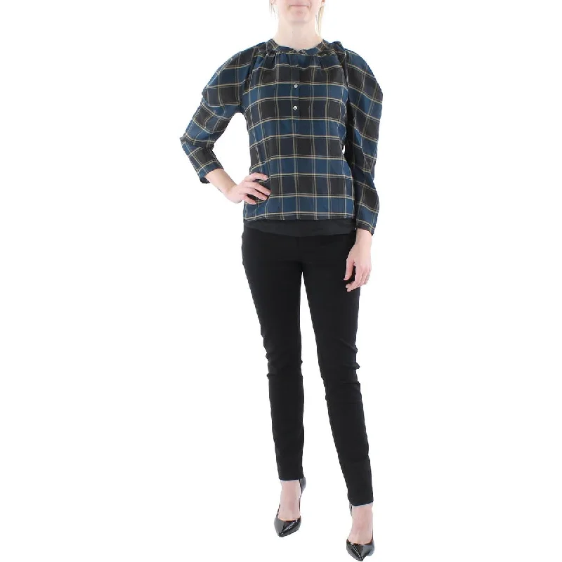 Current Air Womens Plaid Blouse Button-Up Elegant Office Blouse