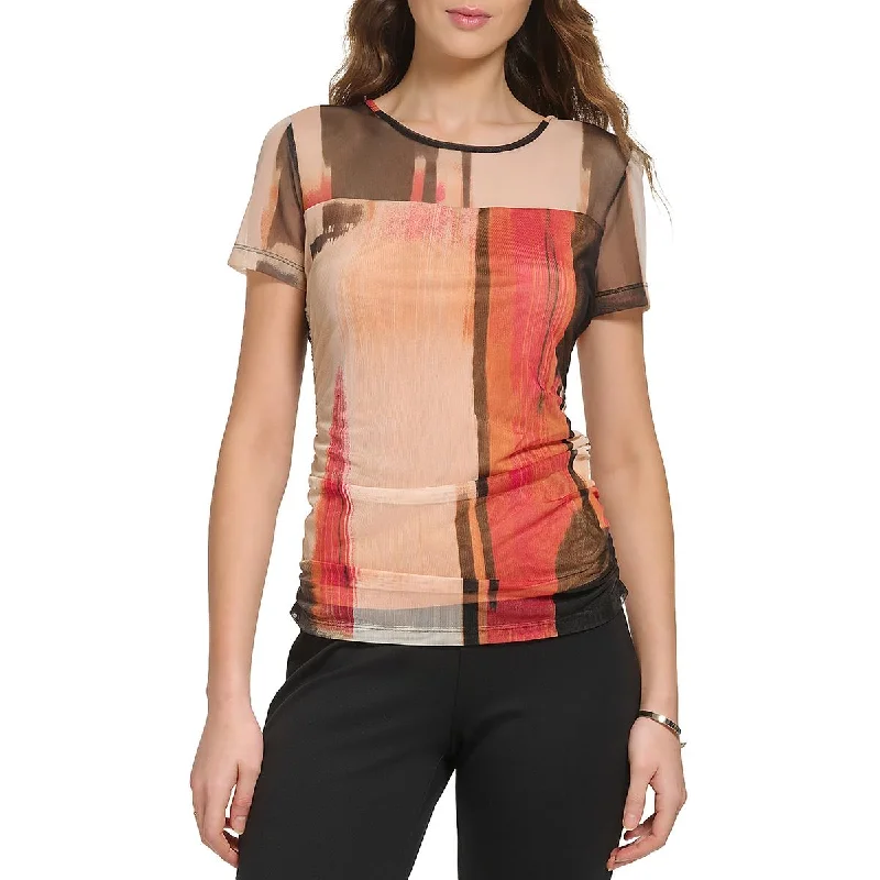 DKNY Womens Layered Blouse Lightweight Chiffon Blouse