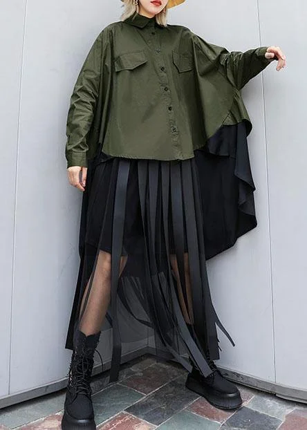 Elegant asymmetric lapel cotton Blouse Inspiration army green blouses Business Casual Blouse