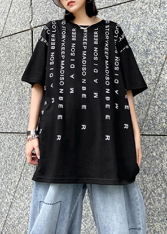 Elegant o neck back side open cotton clothes For Women Tutorials black Letter blouse Modern Work Blouse