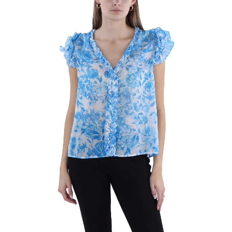 Generation Love Womens Sia Ruffled Sheer Blouse Feminine Ruffle Blouse