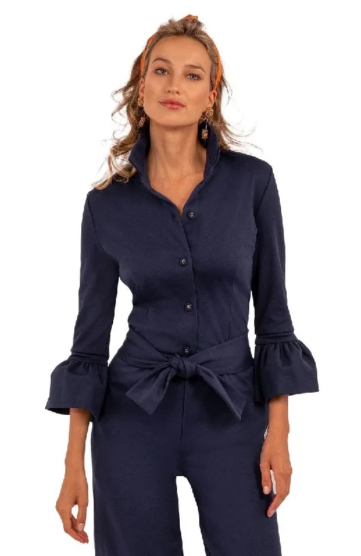 Gretchen Scott Priss Ponte Blouse - Uptown Girl Navy Modern Oversized Blouse