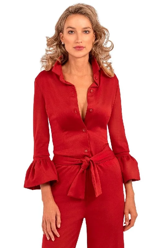 Gretchen Scott Priss Ponte Blouse - Uptown Girl Red Airy Cotton Blouse