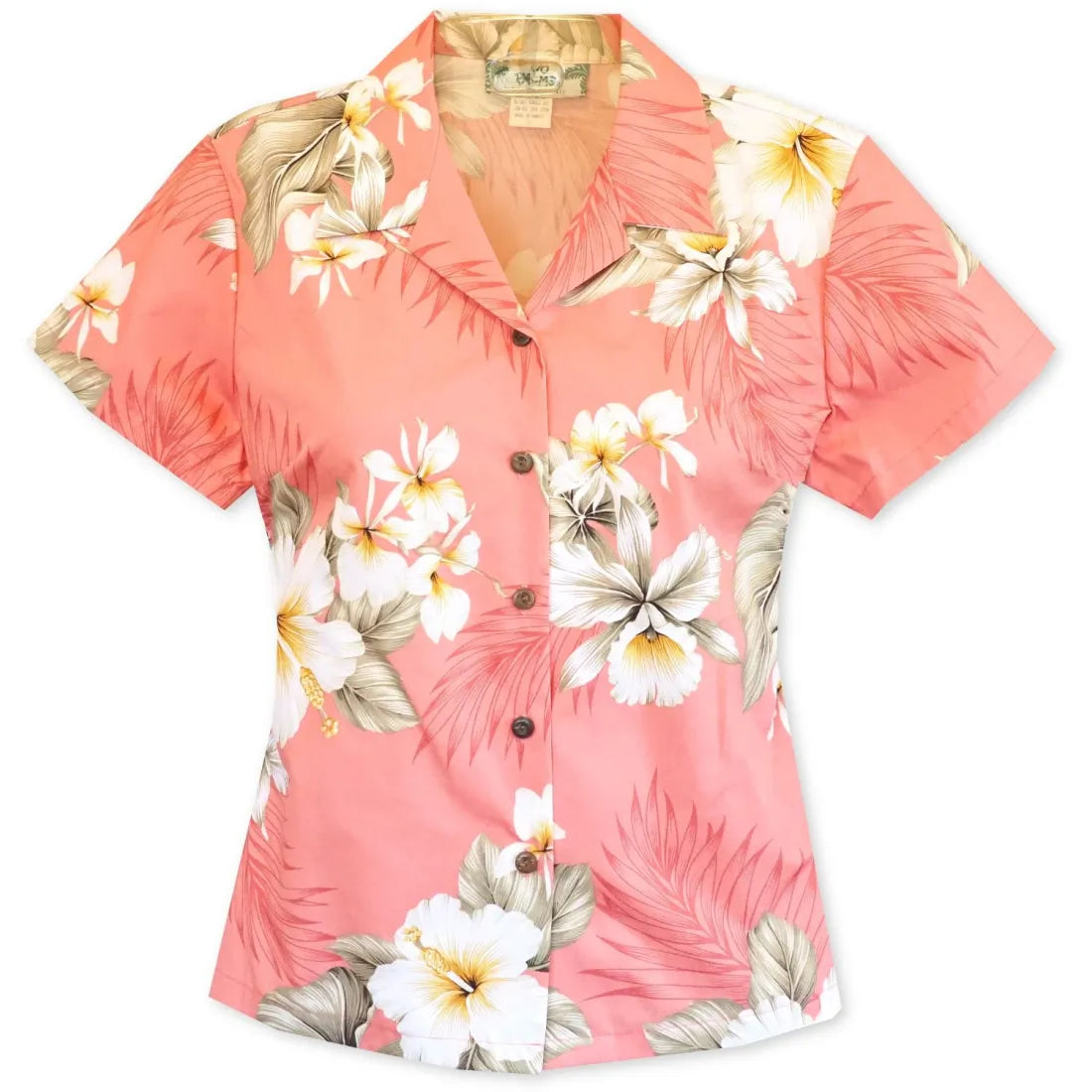 Hibiscus Joy Pink Lady's Hawaiian Cotton Blouse Stretchy Fitted Blouse