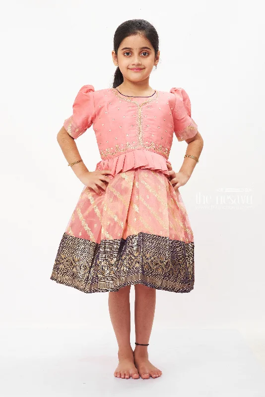 Chic Pink Peplum Pattu Silk Frock with Blouse for Girls - A Festive Favorite Pastel Color Blouse