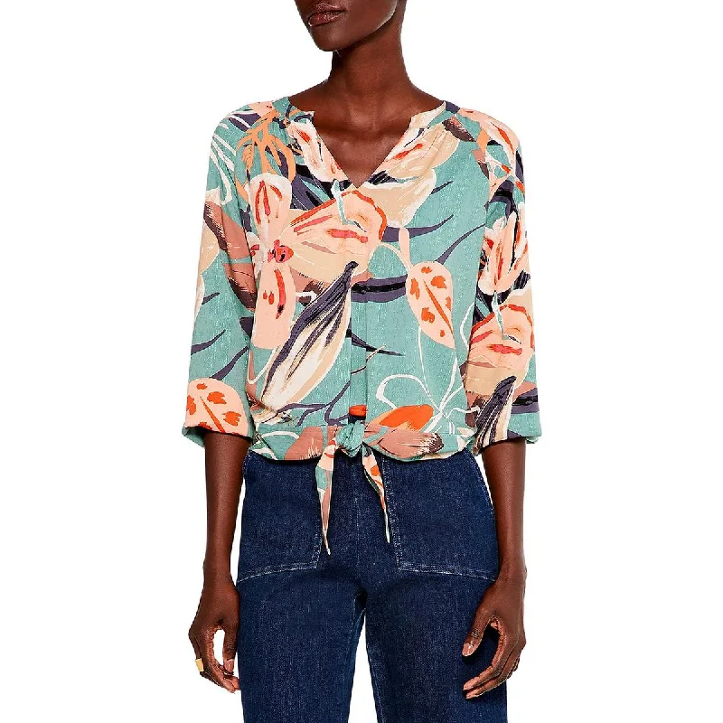 Nic + Zoe Womens Floral Print Tie-Front Blouse Delicate Bow Blouse