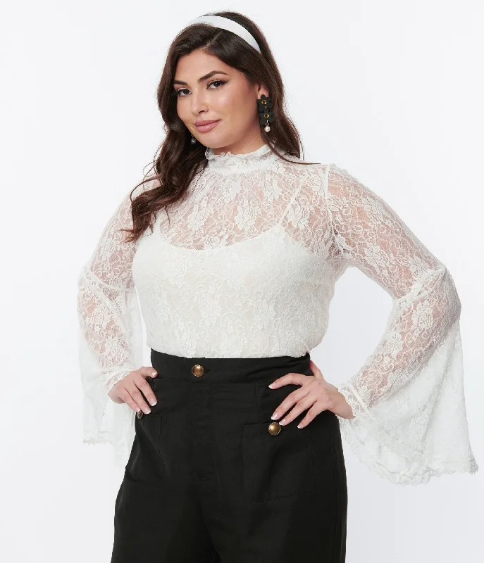 Smak Parlour White Lace Bell Sleeve Blouse Sleeveless Chiffon Blouse