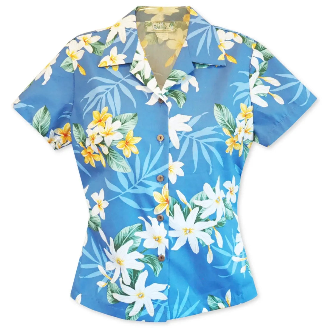 Tiare Fun Blue Lady's Hawaiian Cotton Blouse Double-Layered Blouse