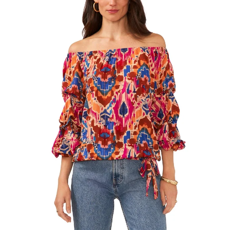 Vince Camuto Womens Plus Sundown Printed Rayon Blouse Puff Sleeve Blouse