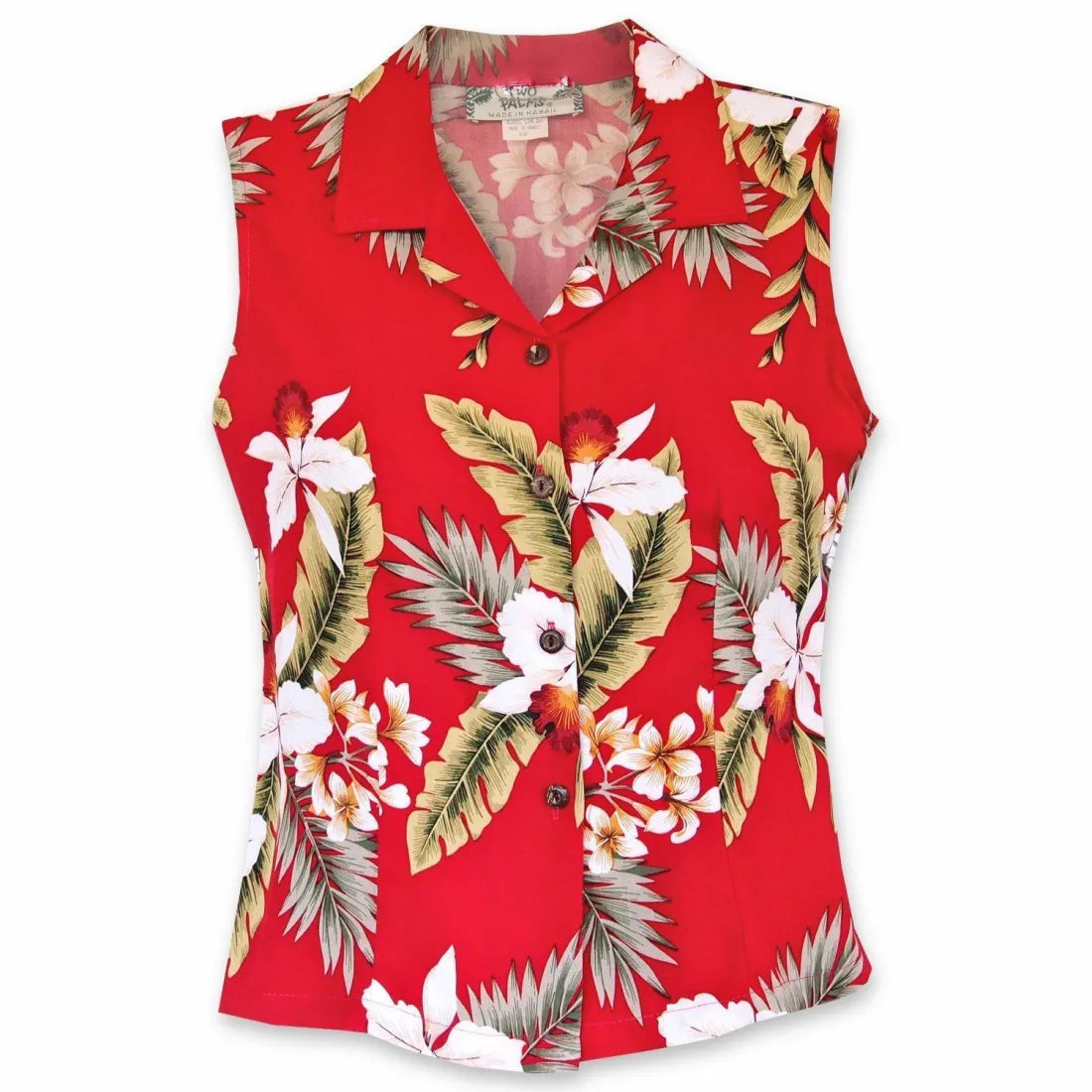 Volcanic Red Lady's Hawaiian Sleeveless Blouse Wrap Front Blouse