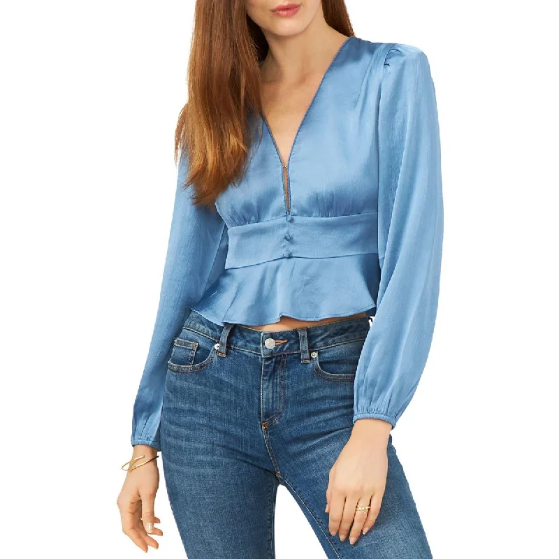 1.State Womens Hi-Low Button Front Blouse Off-Shoulder Wrap Blouse