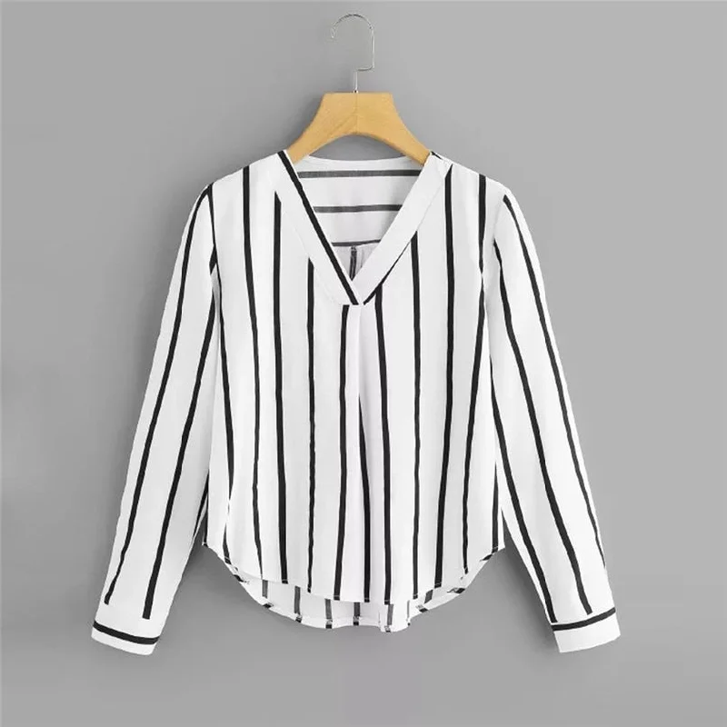 Autumn Long Sleeve V Neck Irregular Stripe Shirt Women Casual Tops And Blouses chemise femme camisas mujer women blouses #10 Office Formal Blouse