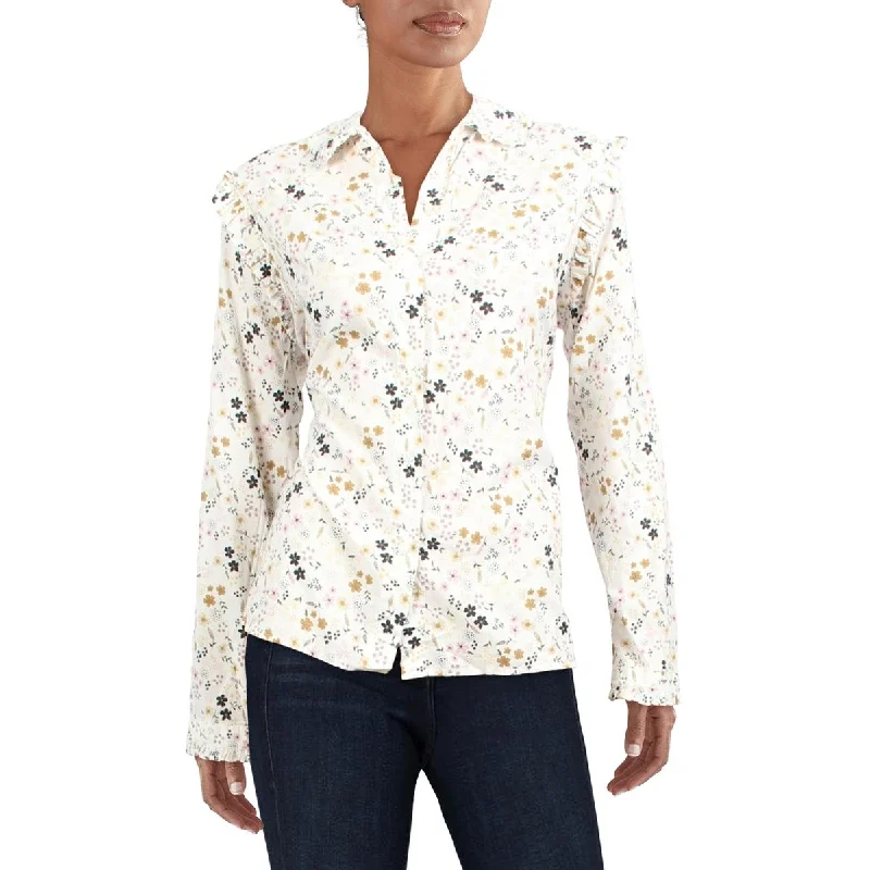 Barbour Womens Floral-Print Button-Down Blouse Stylish Wrap Blouse