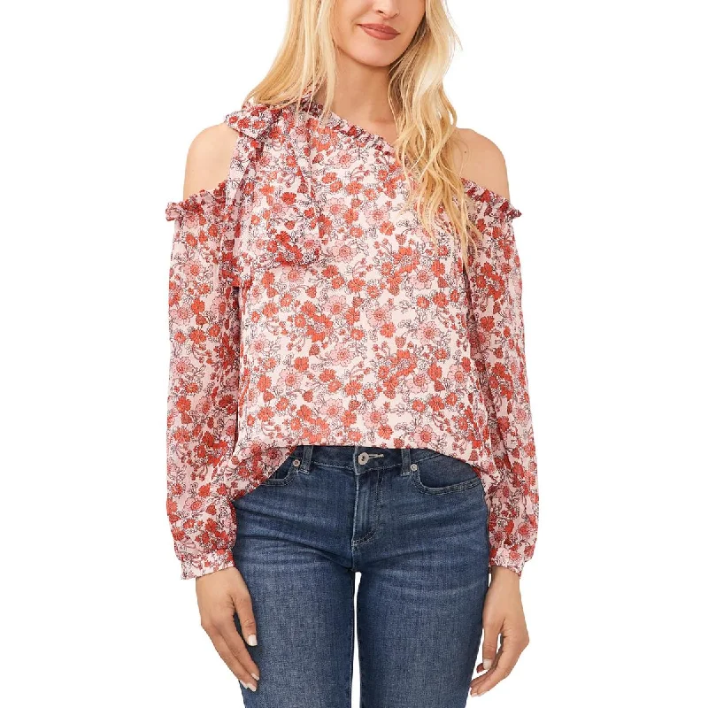 CeCe Womens Floral Print  Blouse Embroidered Cotton Blouse