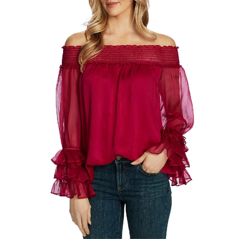 CeCe Womens Ruffled Off The Shoulder Blouse Wrap Front Blouse