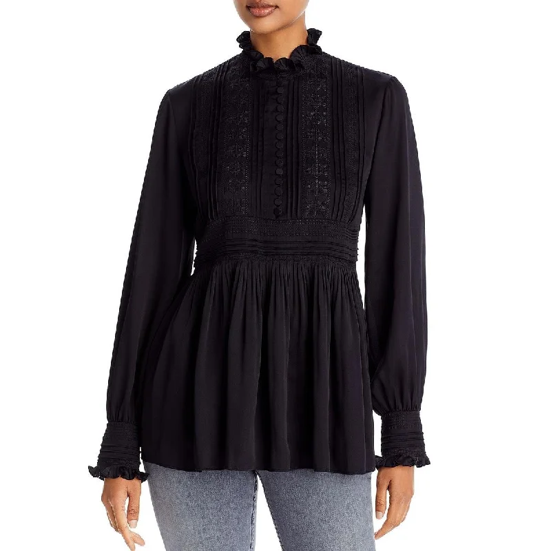 Lafayette 148 New York Womens Embroidered Empire-Waist Blouse Stylish Wrap Blouse