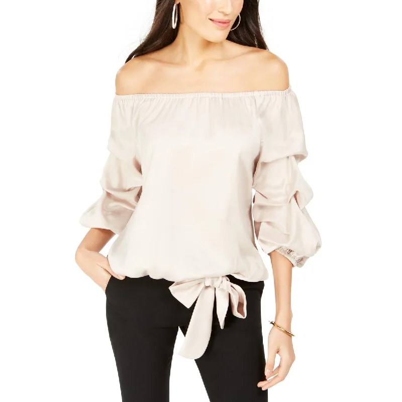 MSK Womens Petites Off Shoulder Gathered Blouse Chic Ruffle Blouse