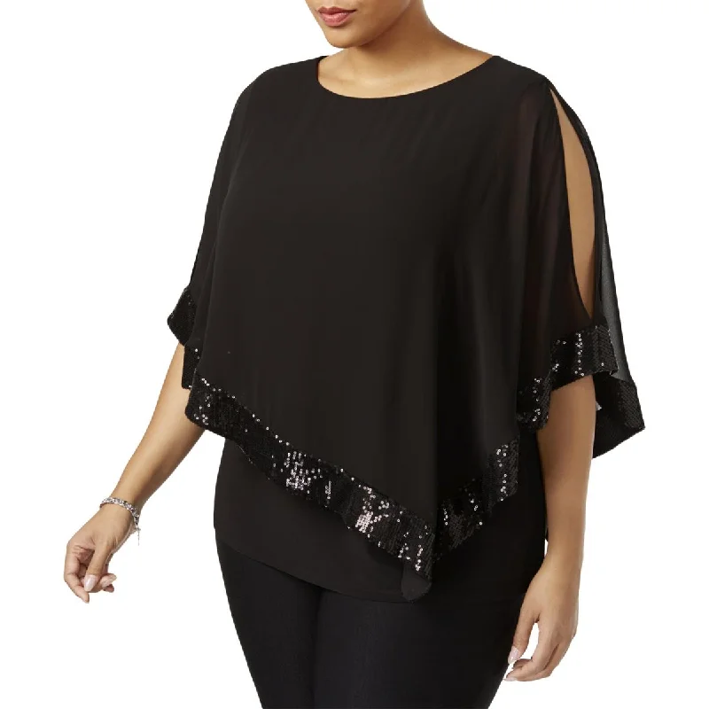 MSK Womens Plus Sequined Cold Shoulder Blouse Airy Cotton Blouse