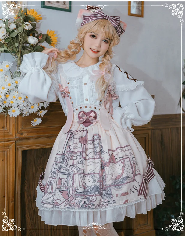 Eieyomi~Photo Frame Girl~Kawaii Lolita SK and Blouse Wrap Front Blouse