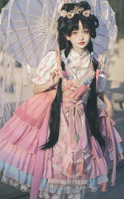 OCELOT~Temptation of the Cat Demon~Han Lolita Sweet Pink JSK and Blouse Romantic Lace Blouse