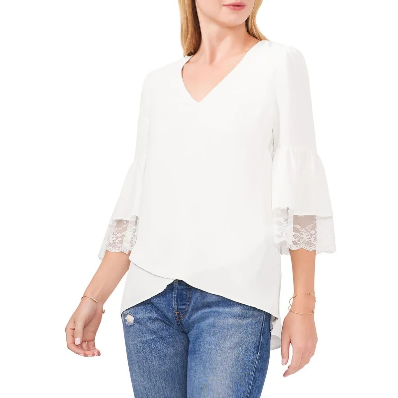 Vince Camuto Womens V-Neck Lace Blouse Modern Oversized Blouse