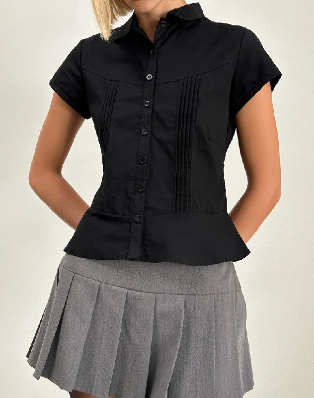 Wilmot Blouse in Black Poplin Classic Minimalist Blouse