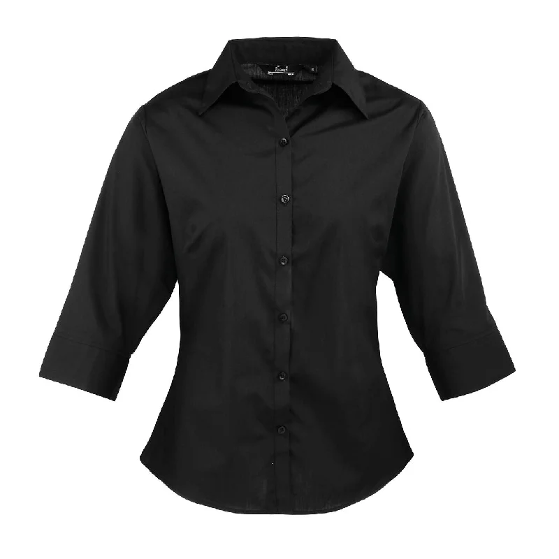 Fitted ¾ Sleeve Poplin Blouse Elegant Office Blouse