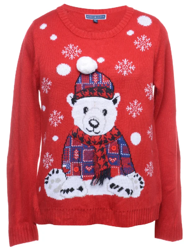 1990s Teddy Bear Design Christmas Jumper - M Sequined Glittery Shiny