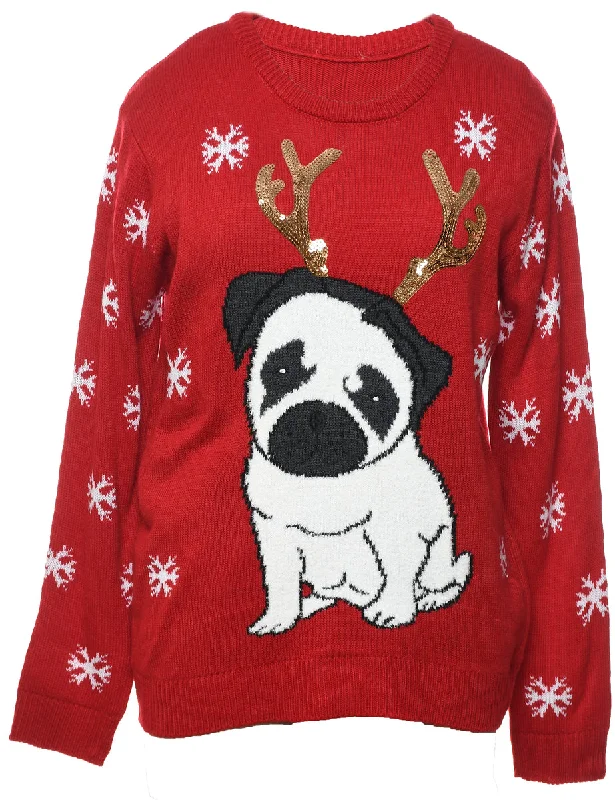 Animal Design Christmas Jumper - L Long Sweater Short Sweater Cropped Sweater