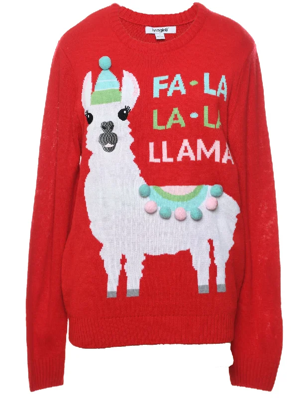 Animal Design Christmas Jumper - L Hooded Sweater Collared Sweater Shawl Collar