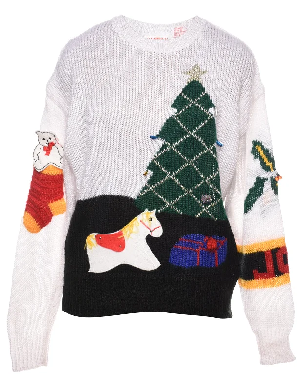 Animal Design Christmas Jumper - L Slim Fit Regular Fit Oversized