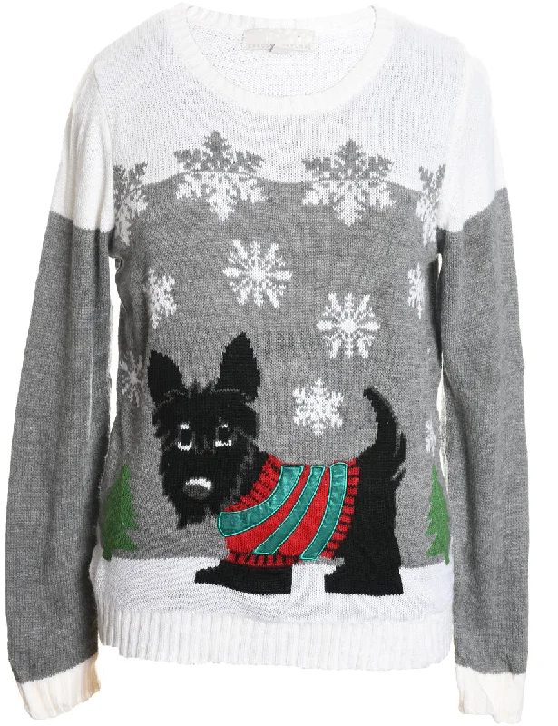 Animal Design Christmas Jumper - L Graphic Sweater Embroidered Appliqued