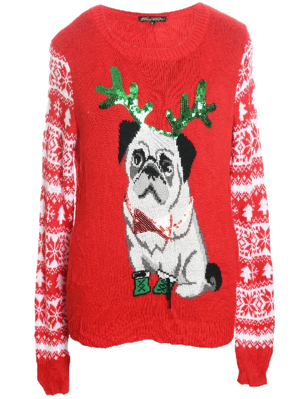 Animal Design Christmas Jumper - L Silk Blend Satin Velvet