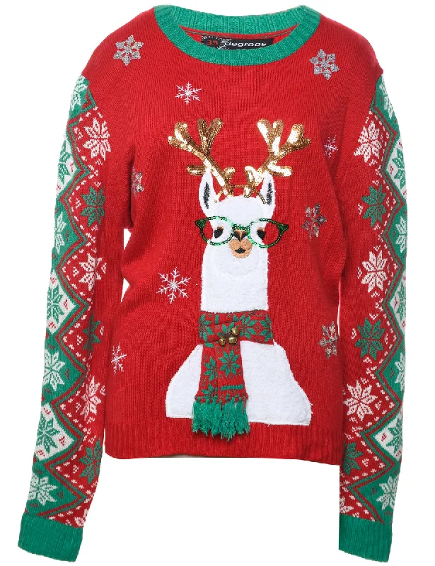 Animal Design Christmas Jumper - L Fleece Sweater Nylon Polyester