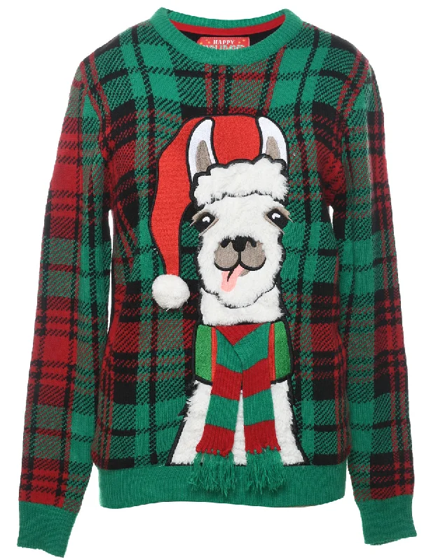 Animal Design Christmas Jumper - M Satin Blend Silk Blend Wool Blend