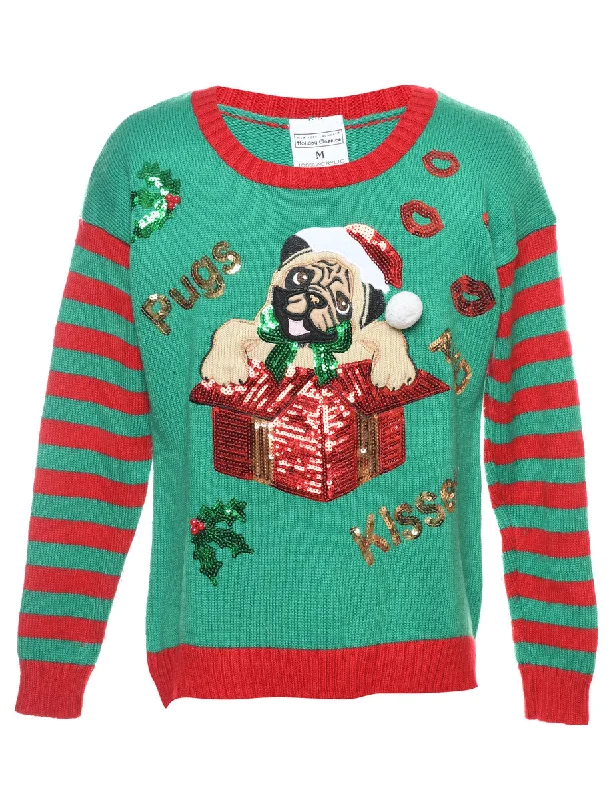 Animal Design Christmas Jumper - M Bright Pastel Dark