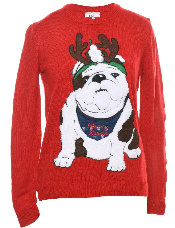 Animal Design Christmas Jumper - M Solid Print Embellished