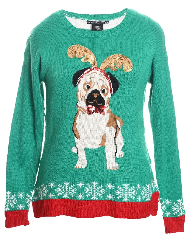 Animal Design Christmas Jumper - M Spandex Blend Rayon Blend Denim Blend