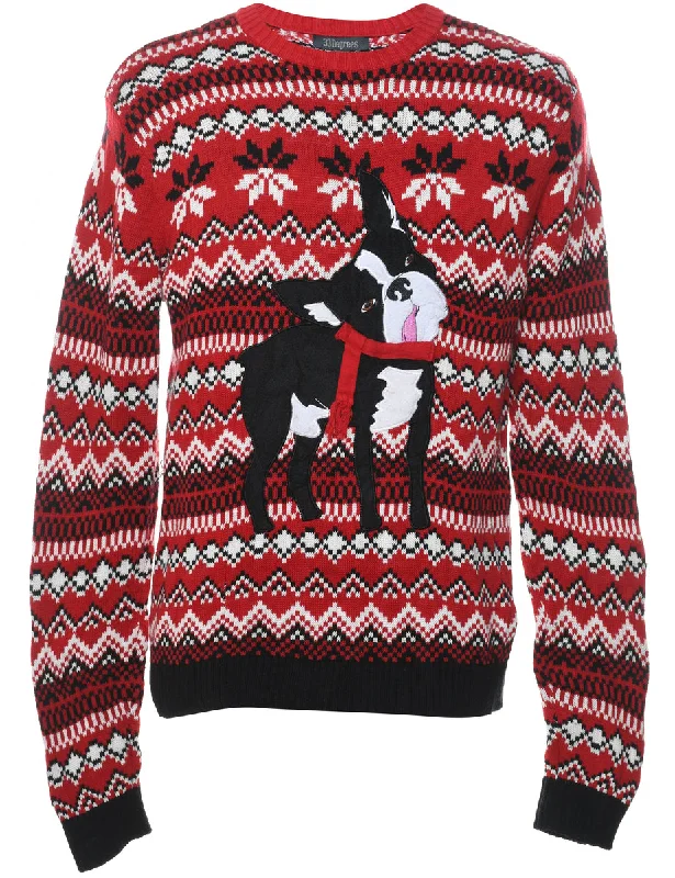 Animal Design Christmas Jumper - M Hooded Caped Shawl Collar