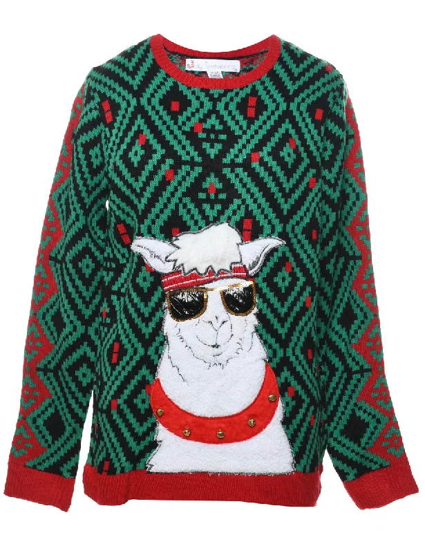 Animal Design Christmas Jumper - M Toggled Drawstring Belted