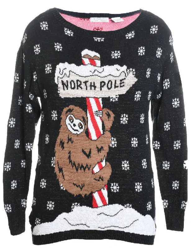 Animal Design Christmas Jumper - M Front Pockets Side Pockets Patch Pockets