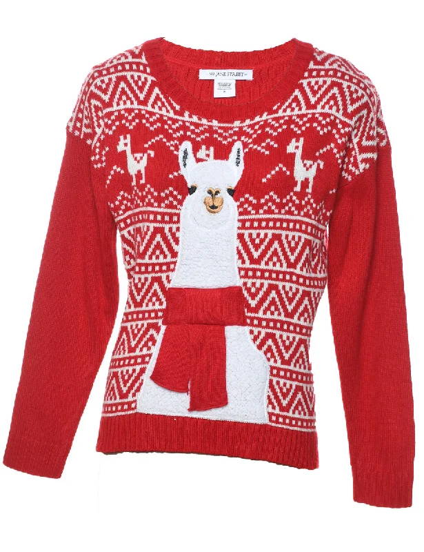 Animal Design Christmas Jumper - S High Neck Crew Neck V-Neck