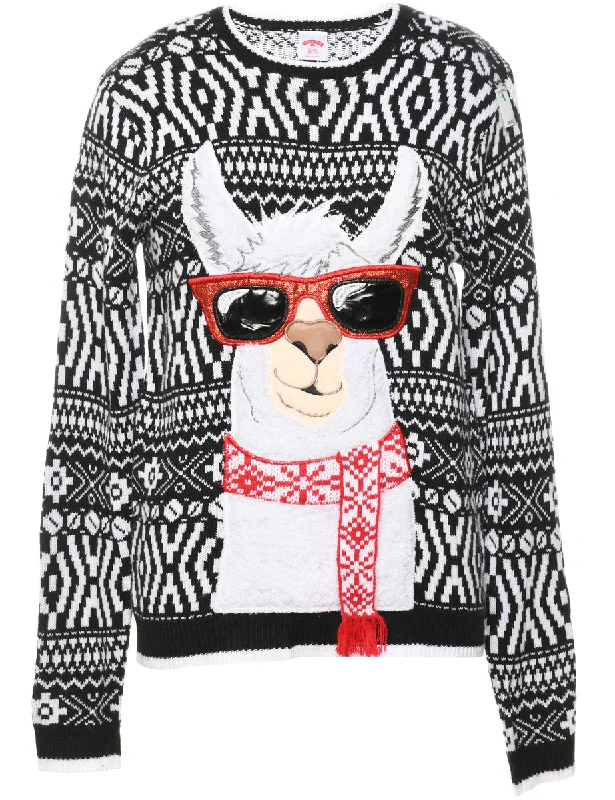 Animal Design Christmas Jumper - S Graphic Sweater Embroidered Appliqued