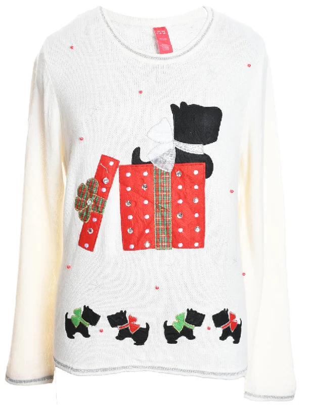 Animal Design Christmas Jumper - XL Embroidered Appliqued Beaded