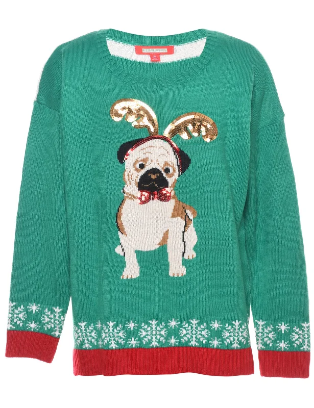 Animal Design Christmas Jumper - XL Herringbone Houndstooth Plaid