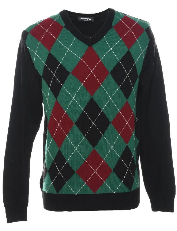 Argyle Black Jumper - M Boxy Sweater Fitted Sweater A-Line