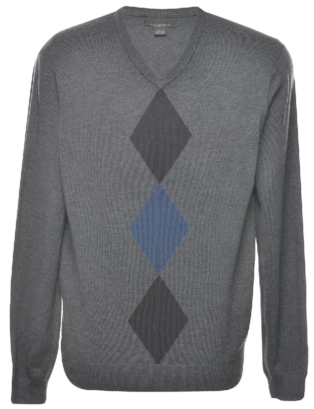 Argyle Dark Grey Jumper - M Real Fur Shearling Chenille